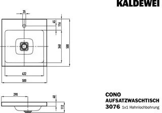 Kaldewei WB CONO Mod.3076,500x500mm,alpwe,PEFF ,AD,m. 1HL,oÜL – Bild 4