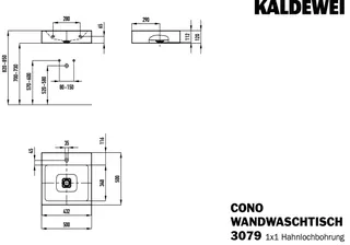 Kaldewei WB CONO WANDWASCHTISCH Mod.3079,500x 500mm,alpinweiß,PEFF,AD,m. 1HL,oÜL – Bild 3