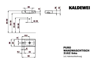 Kaldewei WB PURO Mod.3162,550x300mm,alpwm, links,PEFF,AD,m. 1HL,oÜL – Bild 4