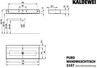 Kaldewei WB PURO WANDWASCHTISCH Mod.3167,1200x 460mm,alpinweiß matt,PEFF,AD,mÜL,chr – Bild 3