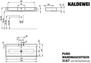 Kaldewei WB PURO WANDWASCHTISCH Mod.3167,1200x 460mm,alpwm,PEFF,AD,m. 3HL,mÜL,chr – Bild 3
