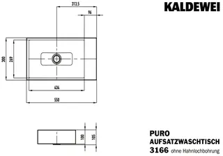 Kaldewei WB PURO AUFSATZ-HANDWASCHTISCH Mod. 3166,550x300mm,alpwm,PEFF,AD,oÜL – Bild 2