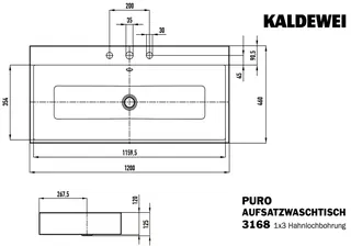 Kaldewei WB PURO Mod.3168,1200x460mm,alpwe, PEFF,AD,m. 3HL,mÜL,chr – Bild 3