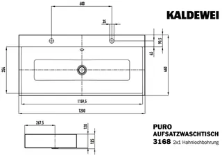 Kaldewei WB PURO Mod.3168-D,1200x460mm,alpwe, PEFF,AD,m. 2x1HL,mÜL,chr – Bild 2
