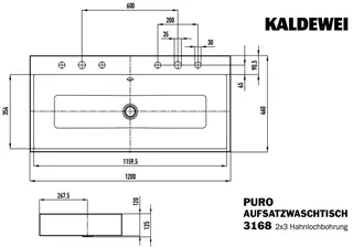 Kaldewei WB PURO Mod.3168-D,1200x460mm,alpwe, PEFF,AD,m. 2x3HL,mÜL,chr – Bild 2