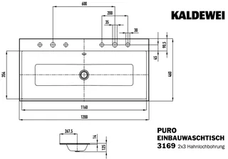 Kaldewei WB PURO Mod.3169-D,1200x460mm,alpwe, PEFF,AD,m. 2x3HL,mÜL,chr – Bild 2