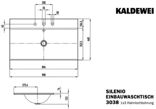 Kaldewei WB SILENIO EINBAUWASCHTISCH Mod.3038, 900x460mm,alpwe,PEFF,AD,m. 3HL,mÜL,chr – Bild 3