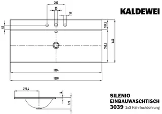 Kaldewei WB SILENIO EINBAUWASCHTISCH Mod.3039, 1200x460mm,alpwe,PEFF,AD,m. 3HL,mÜL,chr – Bild 3
