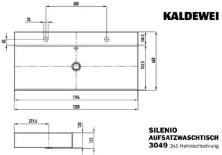 Kaldewei WB SILENIO Mod.3049-D,1200x460mm, alpwe,PEFF,AD,m. 2x1HL,mÜL,chr – Bild 2