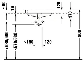 Duravit Einbauwaschtisch Vero 500 mm EB v.oben, m.ÜL, m.HLB, 1 HL, weiß – Bild 4