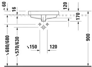 Duravit Einbauwaschtisch Vero 500 mm EB v.oben, m.ÜL, m.HLB, 1 HL, weiß WG – Bild 4