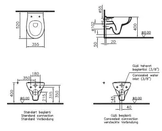 Tiefspüler-Wand-WC S20 VitrA Flush2.0 Bidetfkt. ovale Form 355x520mm Weiß HG – Bild 2