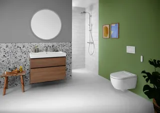 Geberit iCon Waschtisch, 90x48,5cm mit Hahnloch, mit Überlauf, weiß – Bild 4