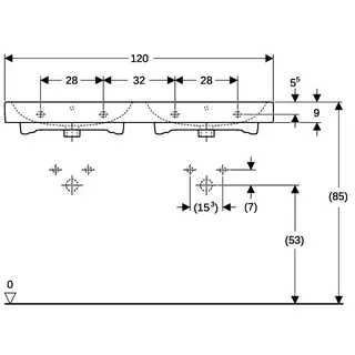 Geberit iCon Doppelwaschtisch, 120x48,5cm mit Hahnloch, mit Überlauf, weiß – Bild 4