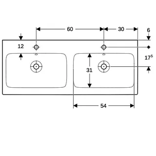 Geberit iCon Doppelwaschtisch, 120x48,5cm mit Hahnloch, mit Überlauf, weiß – Bild 5