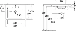 Villeroy & Boch Waschtisch Subway 2.0 650x470mm re-eckig 1HL. m. ÜL. Unterseite geschl. we Alpin cplus – Bild 3