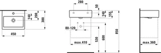 Laufen HWB LIVING CITY 380x450x155 1 Hahnloch mit Überlauf weiß – Bild 2