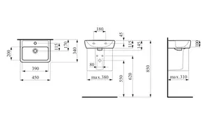 Laufen HWB PRO A 340x450x145 1 Hahnloch mit Überlauf weiß – Bild 2