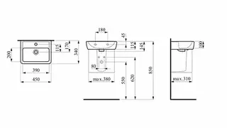 Laufen HWB PRO A 340x450x145 1 Hahnloch mit Überlauf pergamon – Bild 2