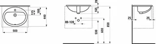 Laufen Einbau-Waschtisch von oben PRO B 440x560x165 1 Hahnloch mit Überlauf weiß – Bild 2