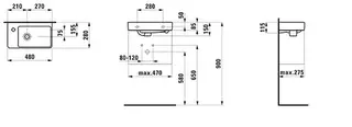 Laufen HWB PRO S 280x480x150 asym. ohne Hahnloch mit Überlauf Becken rechts weiß – Bild 2
