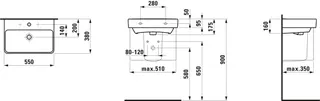 Laufen Waschtisch kompakt PRO S 380x550x175 1 Hahnloch mit Überlauf LCC weiß – Bild 2