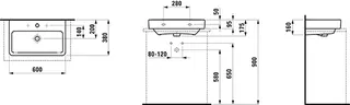 Laufen Aufsatz-Waschtisch kompakt PRO S 380x600x175 ohne Hahnloch mit Überlauf weiß – Bild 2