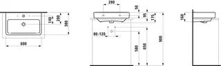 Laufen Aufsatz-Waschtisch kompakt PRO S 380x600x175 ohne Hahnloch mit Überlauf LCC weiß – Bild 2