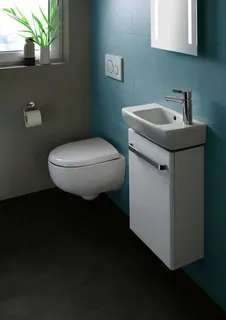Geberit Renova Compact HWB, verk. Ausladung 40x25cm, Hahnloch rechts, mit Überlauf, weiß – Bild 3