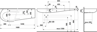 Laufen Waschtisch ALESSI 500x1600x165 Ablage rechts 1 Hahnloch mit Überlauf LCC Weiß – Bild 2