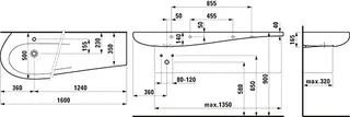Laufen Waschtisch ALESSI 500x1600x165 Ablage rechts ohne Hahnloch ohne Überlauf LCC Weiß – Bild 2