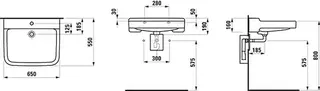 Laufen Waschtisch barr-frei PRO LIBERTY 550x650x190 1 Hahnloch mit Überlauf weiß – Bild 2