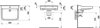 Laufen Waschtisch barr-frei PRO LIBERTY 550x650x190 ohne Hahnloch mit Überlauf weiß – Bild 2