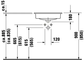 Duravit Einbauwaschtisch D-Code 545 mm EB v.oben, m.ÜL, m.HLB, 1 HL, weiß – Bild 4