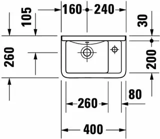 Duravit Handwaschbecken Starck 3 400 mm mit ÜL, mit HLB, HL rechts, weiß WG – Bild 2