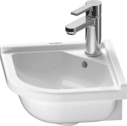 Duravit Eck-Handwaschbecken Starck 3 430 mm mit ÜL, mit HLB, 1 HL, weiß