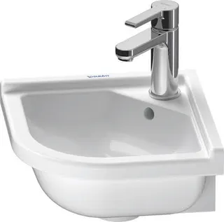 DU Eck-Handwaschbecken Starck 3 430 mm mit ÜL, mit HLB, 1 HL, weiß