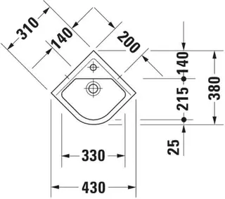 Duravit Eck-Handwaschbecken Starck 3 430 mm mit ÜL, mit HLB, 1 HL, weiß – Bild 3