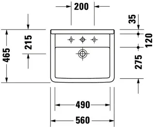 Duravit Einbauwaschtisch Starck 3 560 mm EB v.oben, m.ÜL, m.HLB, 1 HL, weiß – Bild 2