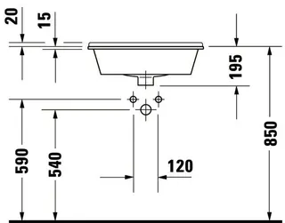 Duravit Einbauwaschtisch Starck 3 560 mm EB v.oben, m.ÜL, m.HLB, 1 HL, weiß – Bild 3