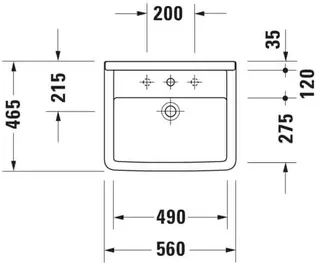 Duravit Einbauwaschtisch Starck 3 560 mm EB v.oben, m.ÜL, m.HLB, 1 HL, weiß WG – Bild 2
