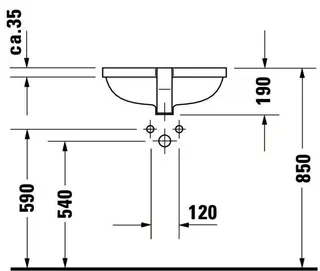 Duravit Einbauwaschtisch Starck 3 490 mm EB v.unten, m.ÜL, m.HLB, 1 HL, weiß – Bild 4