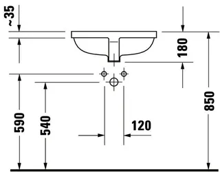 Duravit Einbauwaschtisch Starck 3 490 mm EB v.unten, mit ÜL, ohne HLB, weiß – Bild 3