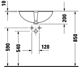 Duravit Einbauwaschtisch Santosa 510 mm EB v.unten, m.ÜL, o.HLB, weiß – Bild 3