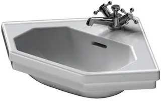 DU Eck-Handwaschbecken 1930 595 mm mit ÜL, mit HLB, 1 HL, weiß