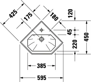 Duravit Eck-Handwaschbecken 1930 595 mm mit ÜL, mit HLB, 1 HL, weiß – Bild 3