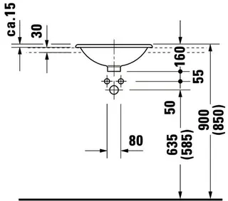 Duravit Einbauwaschtisch Architec 450 mm EB v.ob.,o.ÜL,o.HLB,u.glasiert,weiß – Bild 3