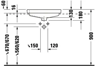 Duravit Einbauwaschtisch Vero 550 mm EB v.oben, m.ÜL, m.HLB, 1 HL, weiß WG – Bild 2