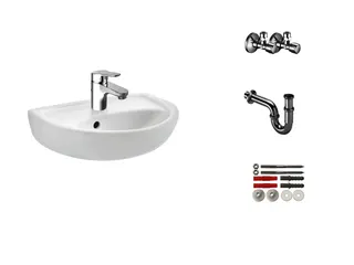 sanibel 1001-QuickSet Handwaschb. 450mm mit Waschtisch-ELB, Bef., RS, 2xEV, weiß