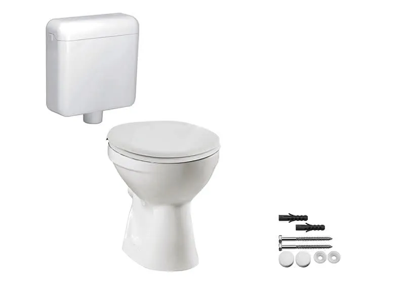sanibel 1001-QuickSet Stand-Tiefspülkl. mit WC-Sitz, Spülkasten, Befest. weiß